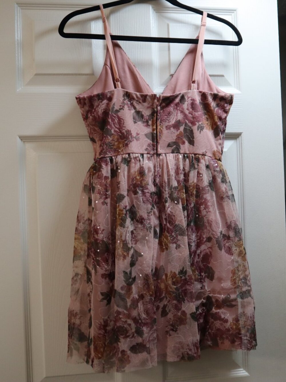 Windsor Floral Chiffon Empire Waist Dress - Pink with Burgundy Floral - Picture 3 of 4